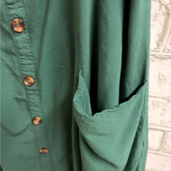 Button Front Emerald Sundress with Pockets & Ruffle straps - Picture 3 of 5